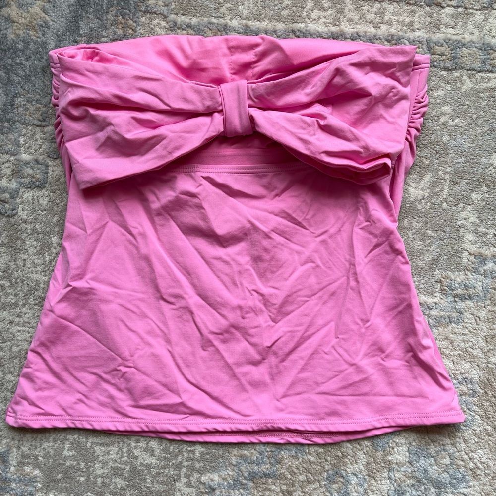 Pink bow back bandeau swim top with skirt